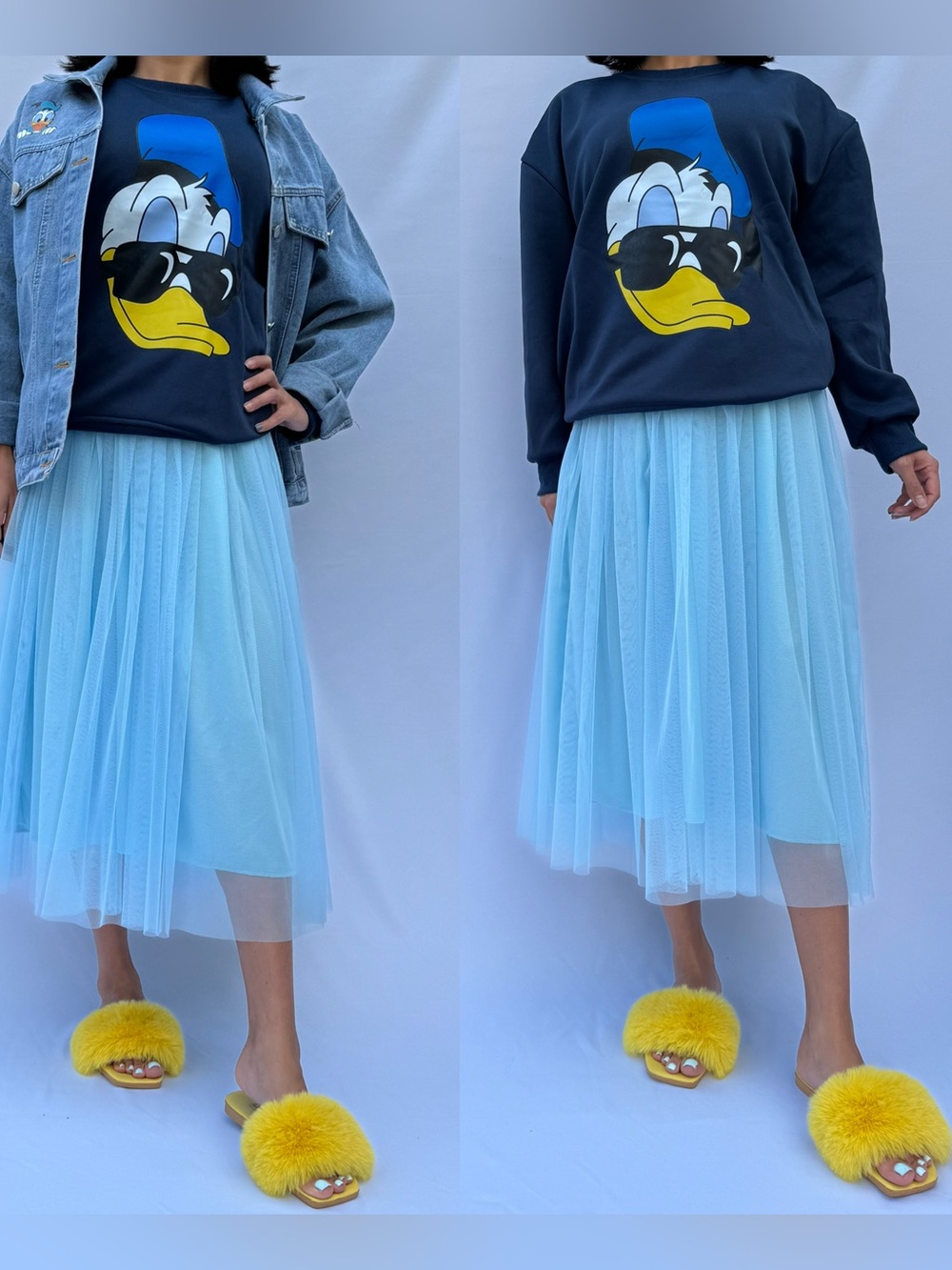 Light Blue Tulle Pleated Midi Skirt - Women's